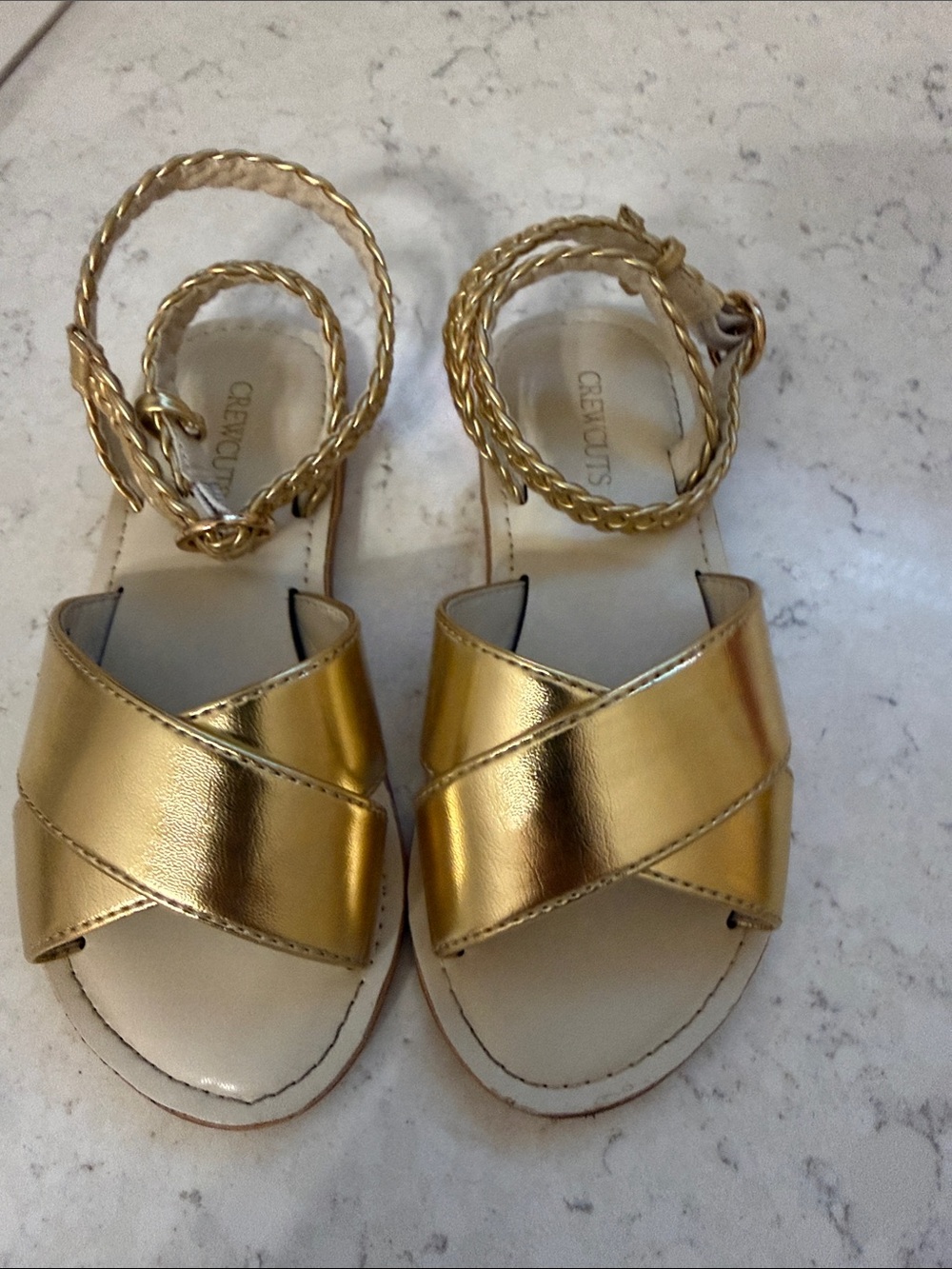 Crewcuts Metallic Gold Braided-Ankle Sandals